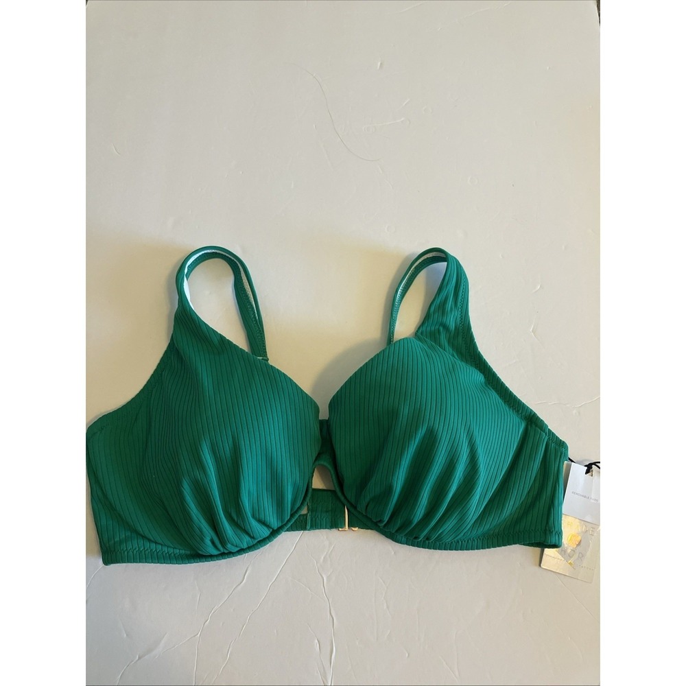 Shade & Shore Swimsuit Top Women 36C Emerald Green NWT Ribbed Underwire C873